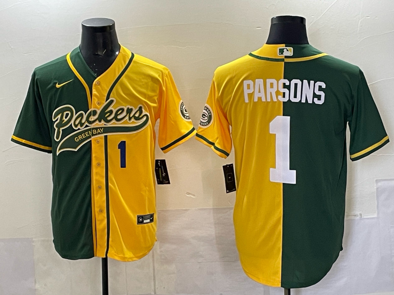 Men Green Bay Packers #1 Parsons yellow green Nike NFL 2025 jersey 06
